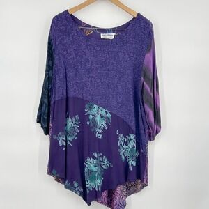 WILD WOMAN Patchwork Rayon Tunic Top XX Purple Floral Abstract Print